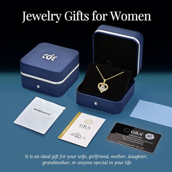 18K Gold Plated Moissanite R Initial Heart Necklace Sterling Silver NWT - Picture 7 of 7